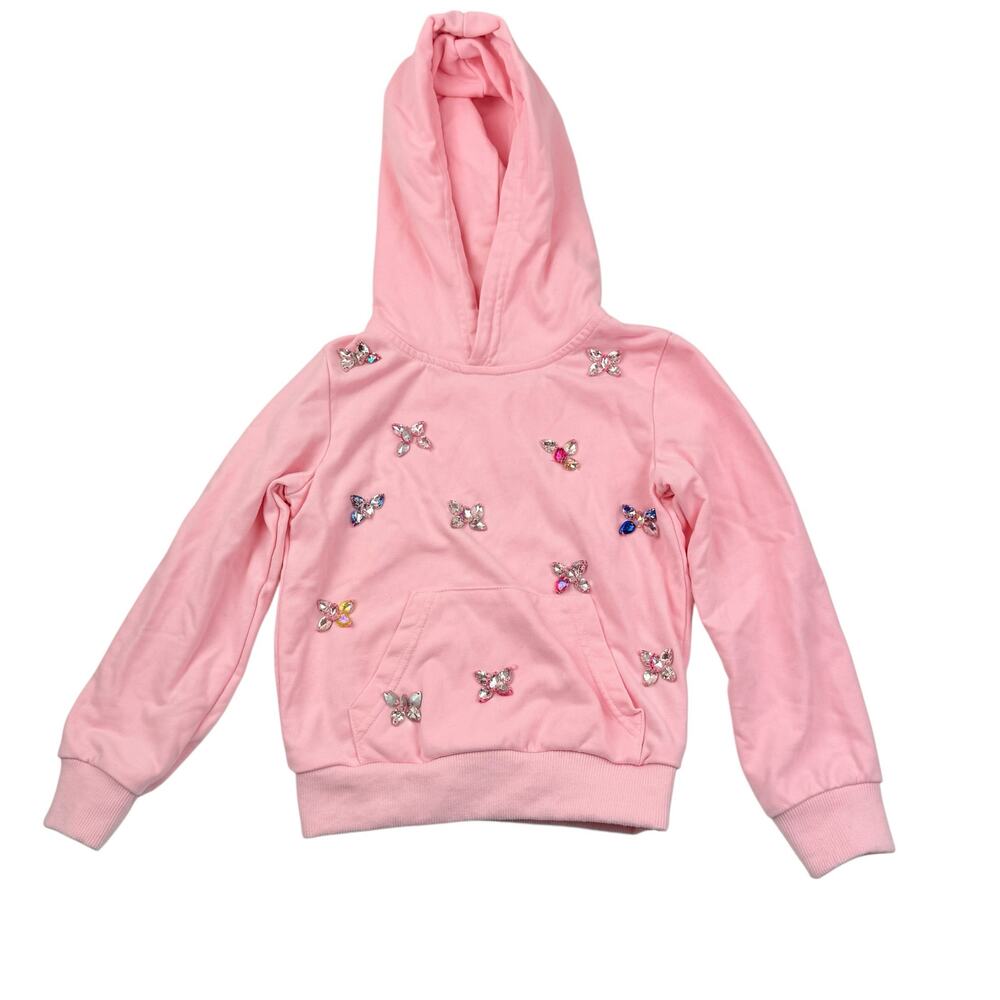 Lola + The Boys Pink Butterfly Gem Hoodie Sweatshirt, Size 4